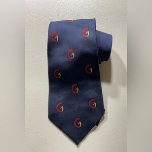 Gucci Navy Blue Tie with Red and Gold Accents